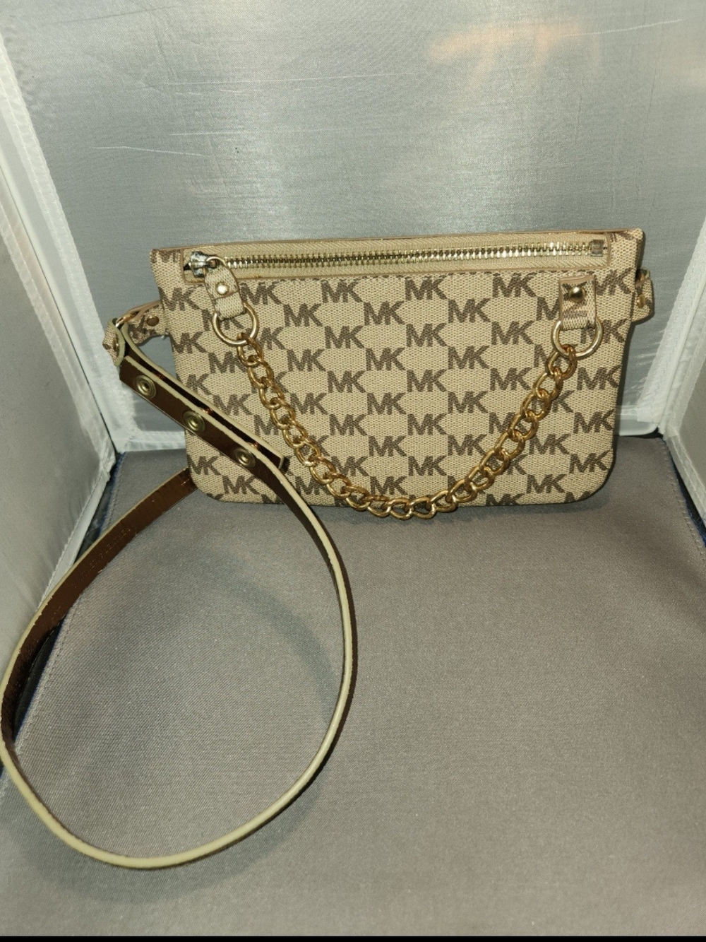 Michael Kors Tan MK Logo Belt Bag with Gold Chain